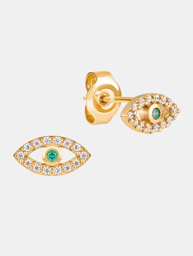 Emerald Eye Sparkle Ear Studies in Gold