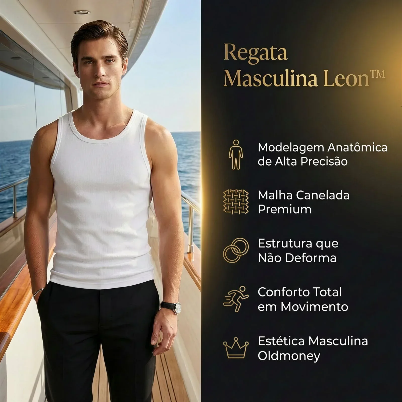Regata Masculina Leon™ em Malha Premium com Modelagem Anatômica