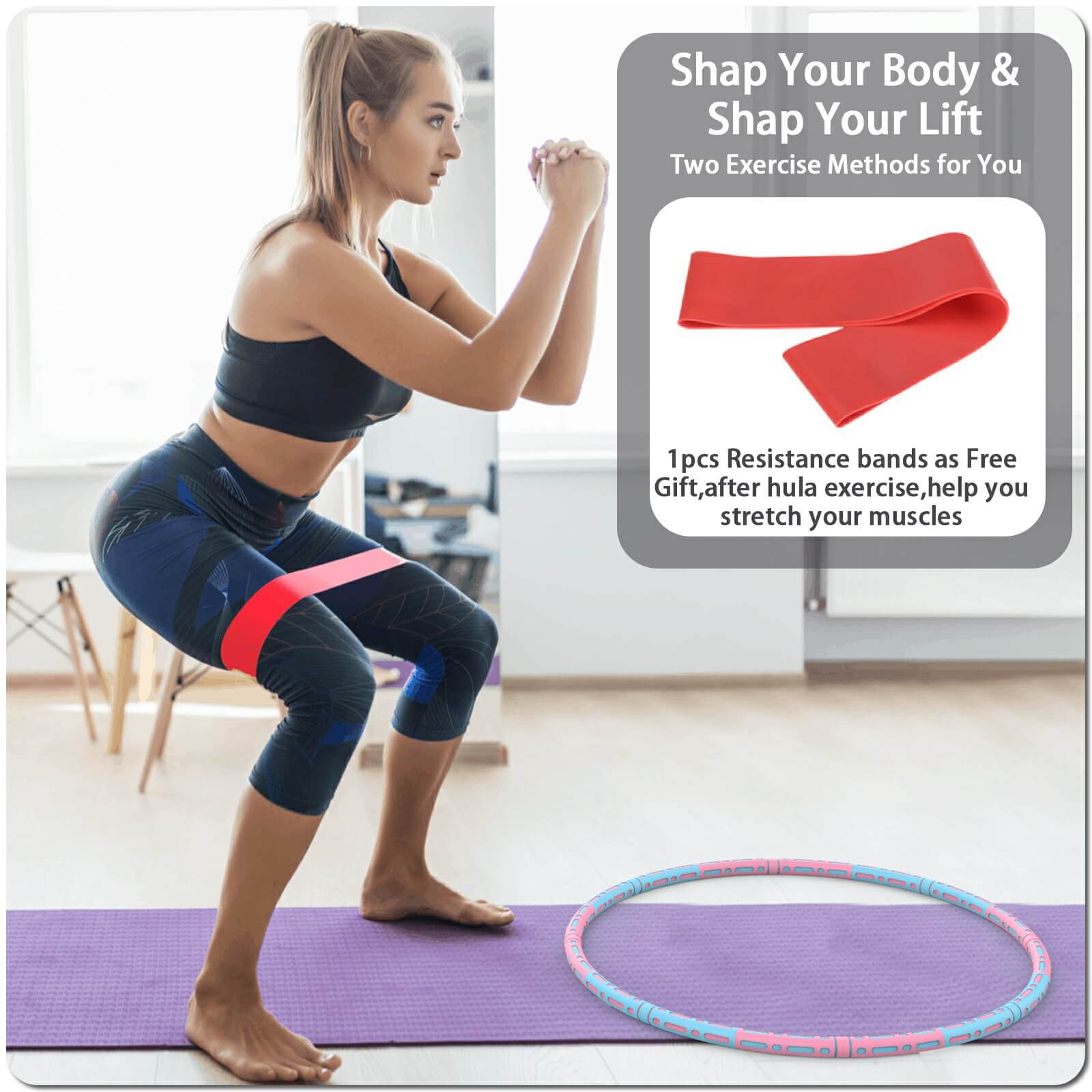 Feisi Sport Weighted Exercise Hoop - Detachable 8 Sections Stainless Steel Tube Sport Hoop and Adjustable Weight