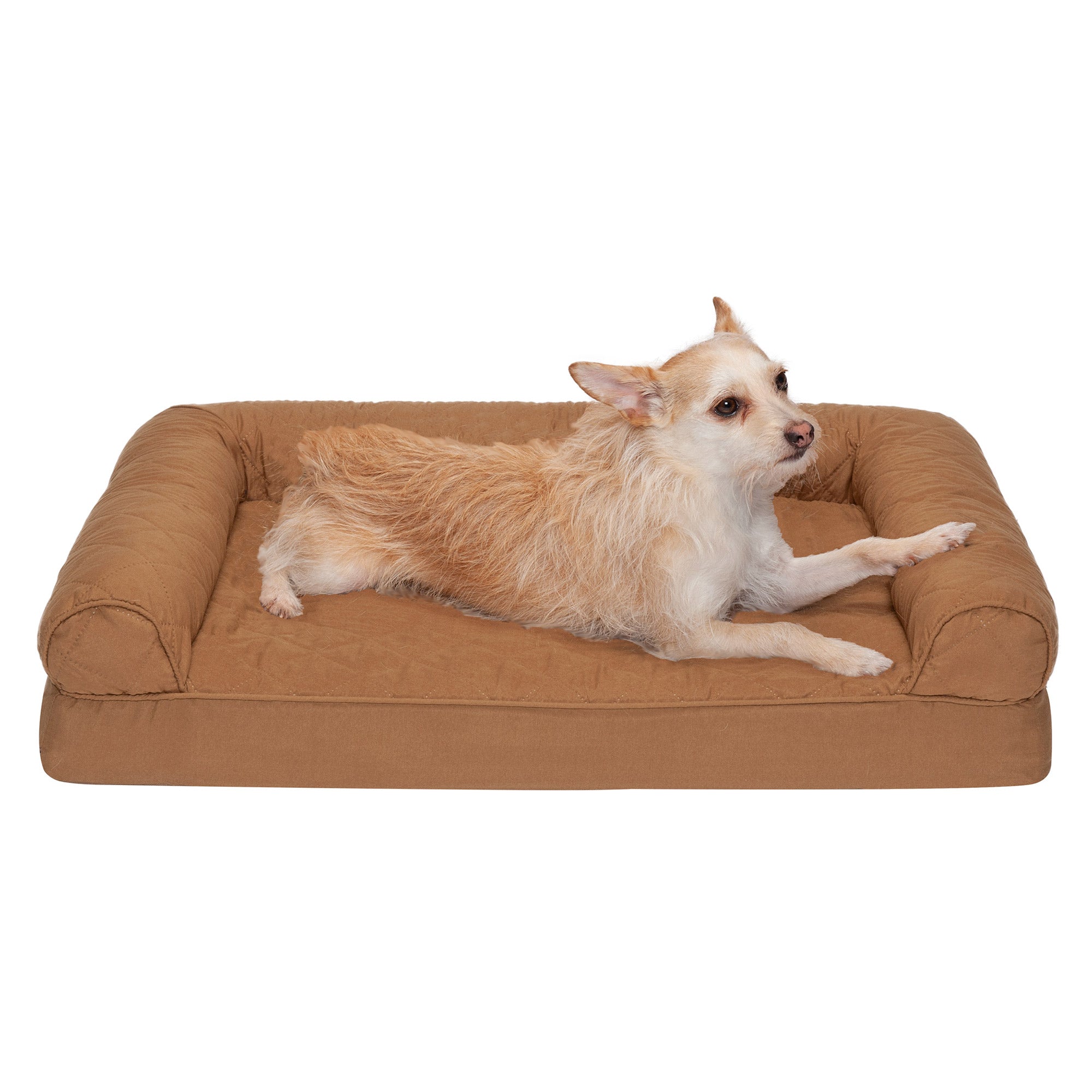 FurHaven | Orthopedic Quilted Sofa Pet Bed for Dogs and Cats， Toasted Brown， Medium