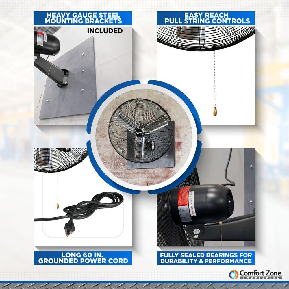 Comfort Zone 30 in Black HighVelocity Industrial 2Speed Wall Fan with Aluminum Blades and Adjustable Tilt