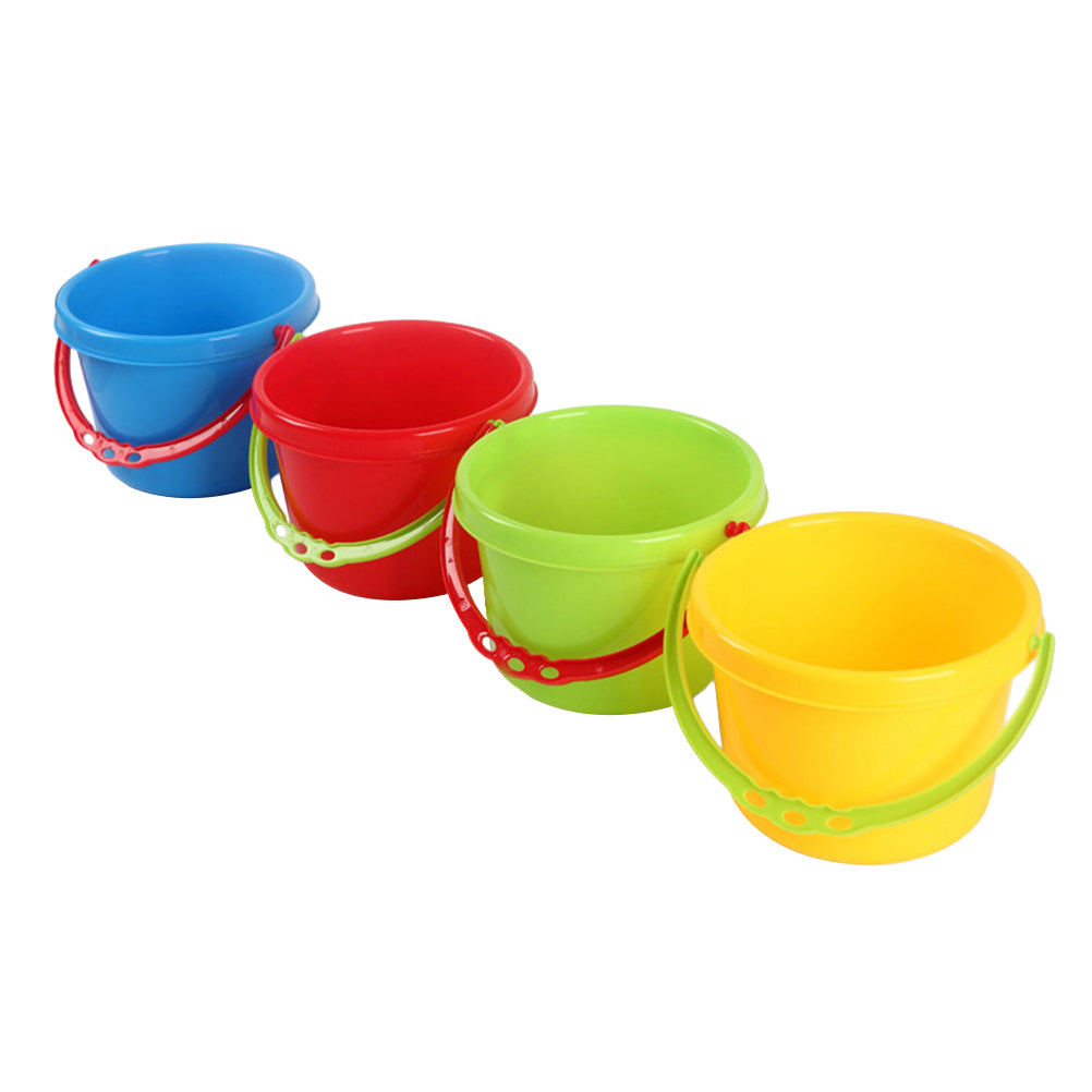 NICEXMAS 4 Pcs Kids Plastic Bucket Mini Bucket Toy Mini Water Toy Bucket Kindergarten Bucket Toy for Beach Fun (Blue, Red, Yellow, Green Style)