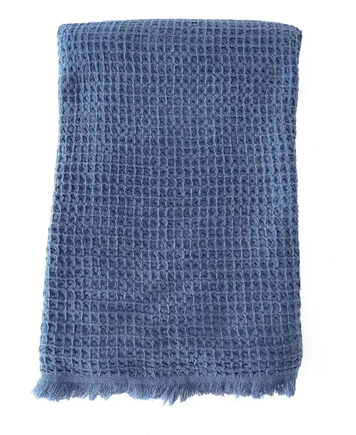 Anaya Home Stonewashed Deep Blue Turkish Cotton Waffle Throw Blanket 50x70