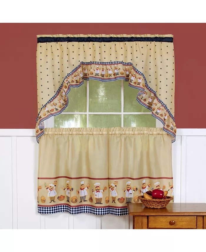 Achim Cucina Printed Tier and Swag Window Curtain Set， 57x24
