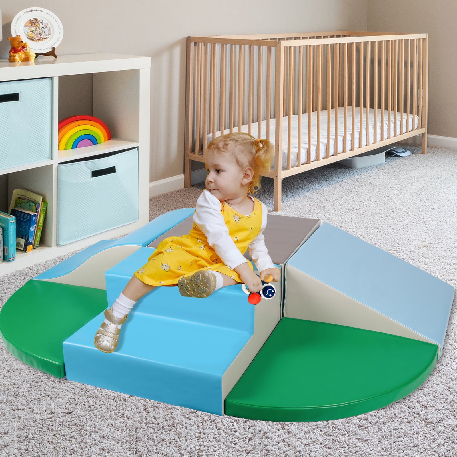 Polar Aurora 6-Piece Soft Foam Corner Climber with Slide Crawl Foam Play Set for Toddlers 1-3 Babies