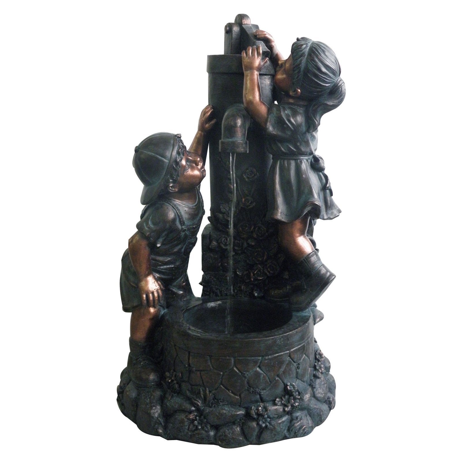 Pure Garden Boy and Girl Water Fountain， Bronze