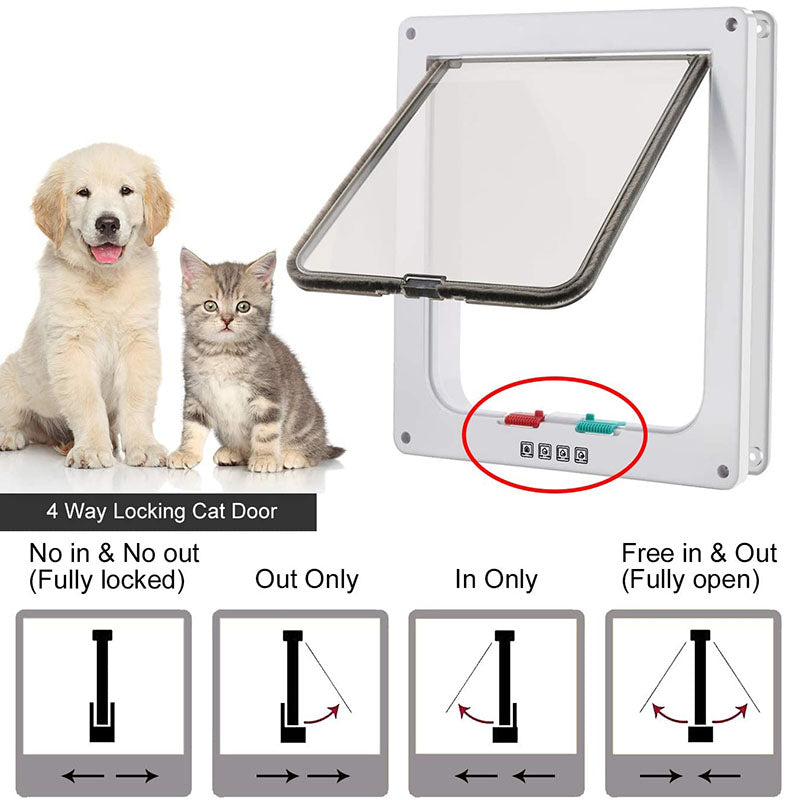 3 Size 4 Way Pet Cat Flap Door Cat Puppy Dog Supplies Lock Lockable Safe Flap Door Gate for Dog Cats Kitten