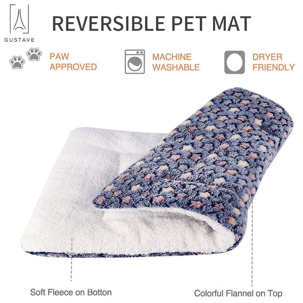 GustaveDesign Large Dog Pet Sleep Mat Soft Warm Reversible Fleece Crate Bed Mat Kennel Pad Cage Cushion for Large Small Medium Dog Cat 