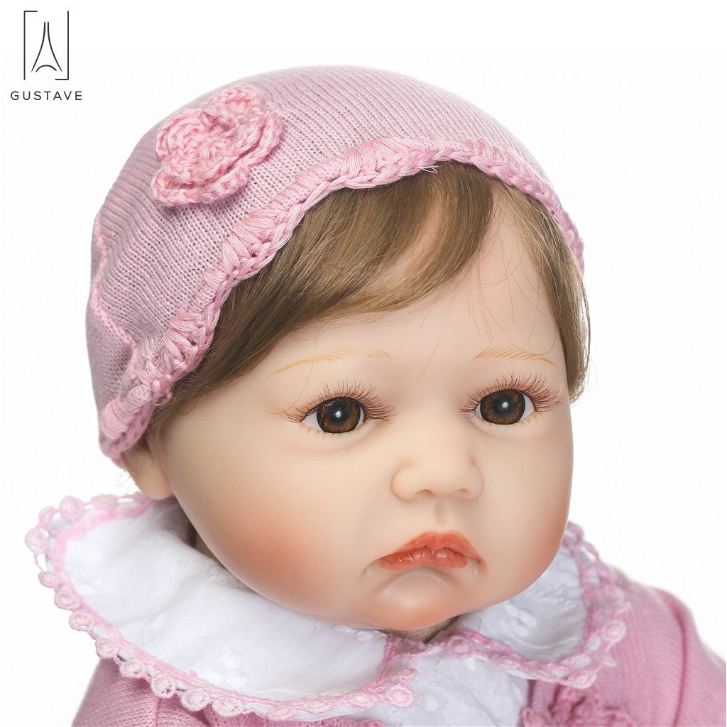 Gustave Realistic Reborn Baby Doll Girl Newborn Baby Silicone Vinyl 22" Handmade Weighted Body Pink Outfit Gift Set
