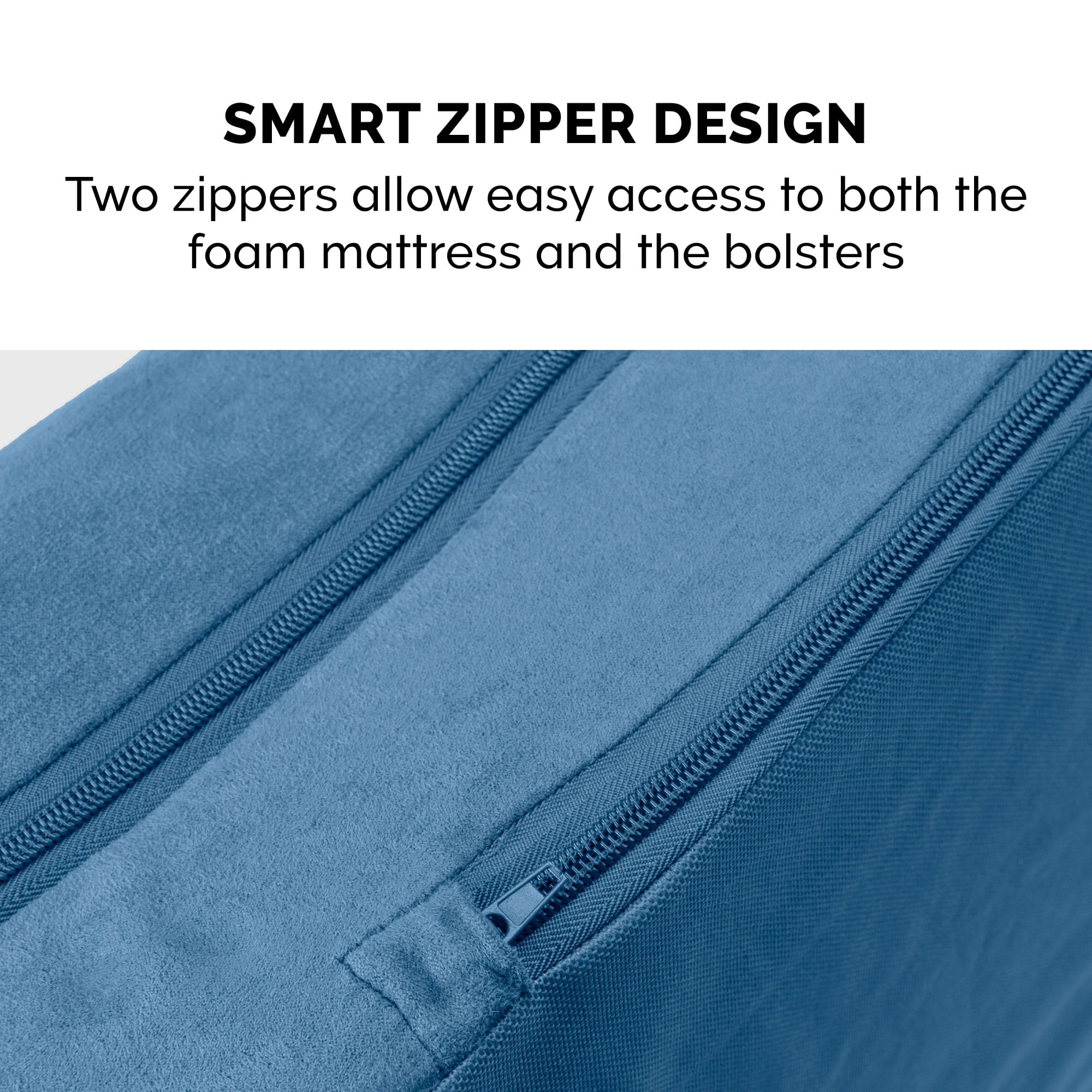 FurHaven | Faux Fur and Suede Deluxe L-Chaise Lounge Pillow Sofa Pet Bed for Dogs and Cats， Marine Blue， Jumbo