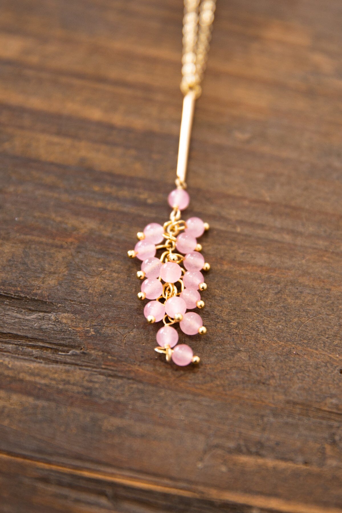 Gold and Blush Cluster Beaded Y Necklace