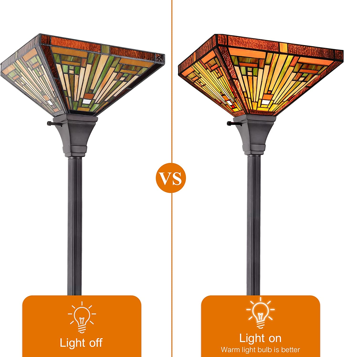 BBNBDMZ  Style Torchiere Floor Lamp Amber Brown Stained Glass 70" Tall Industrial Blackish Bronze Pole Torch Standing Light Decor for Living Room Bedroom Office