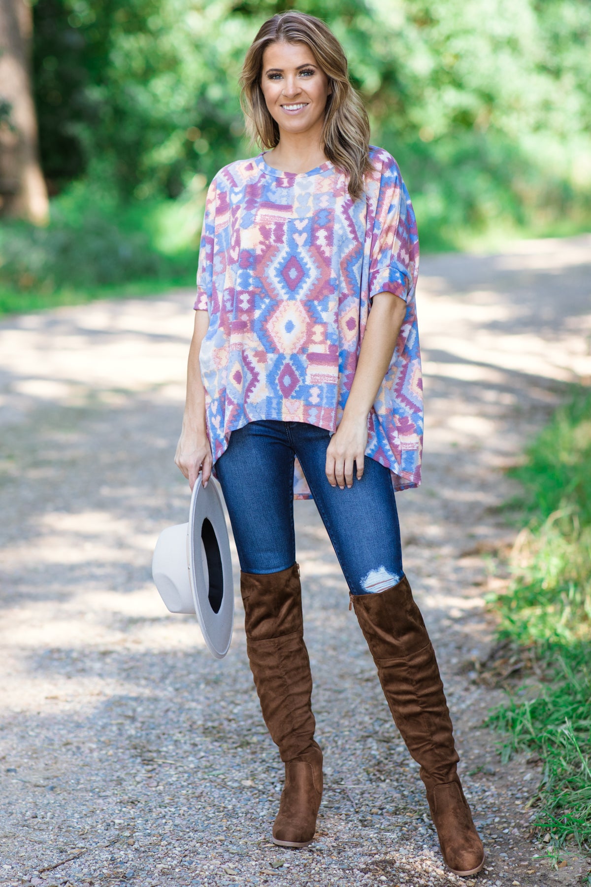 Dusty Rose and Peach Aztec Print Top