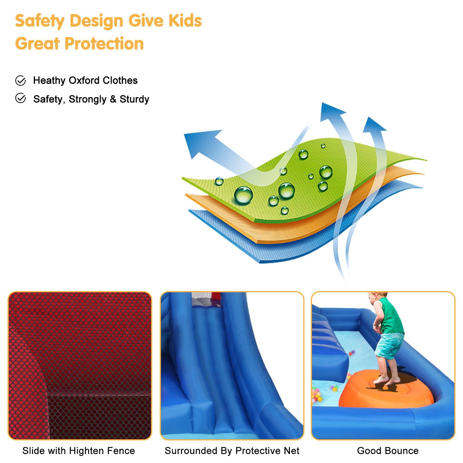 UBesGoo Inflatable Bouncer House Castle Ball Pit Jumper Water Slides 3-12 Years ， PVC， Child