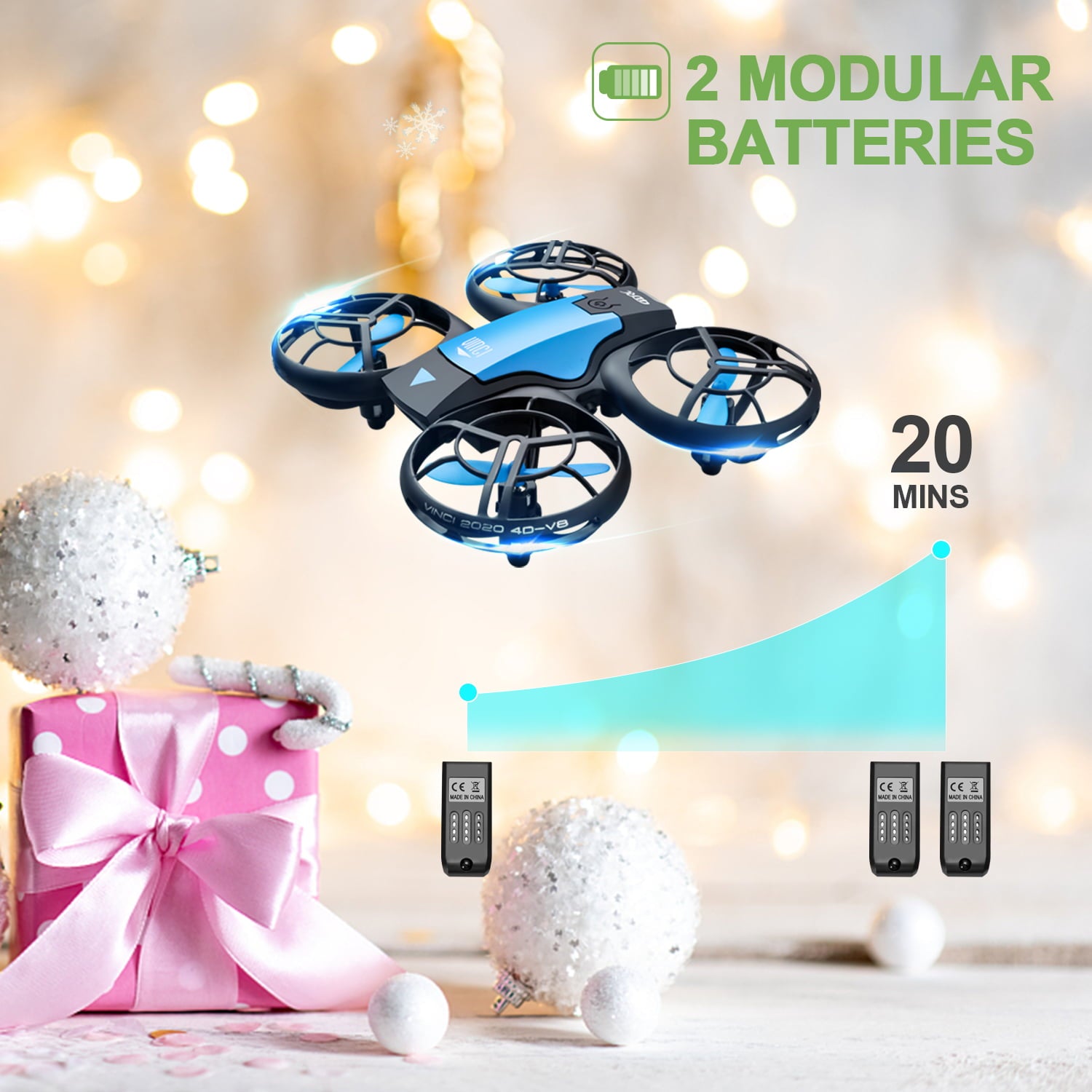 4DRC V8 Mini Drone， Suitable for Children and Beginners， 3 Batteries and Storage Bag， Height Hold， Headless Mode， 3D Flip and Auto Hover， Blue