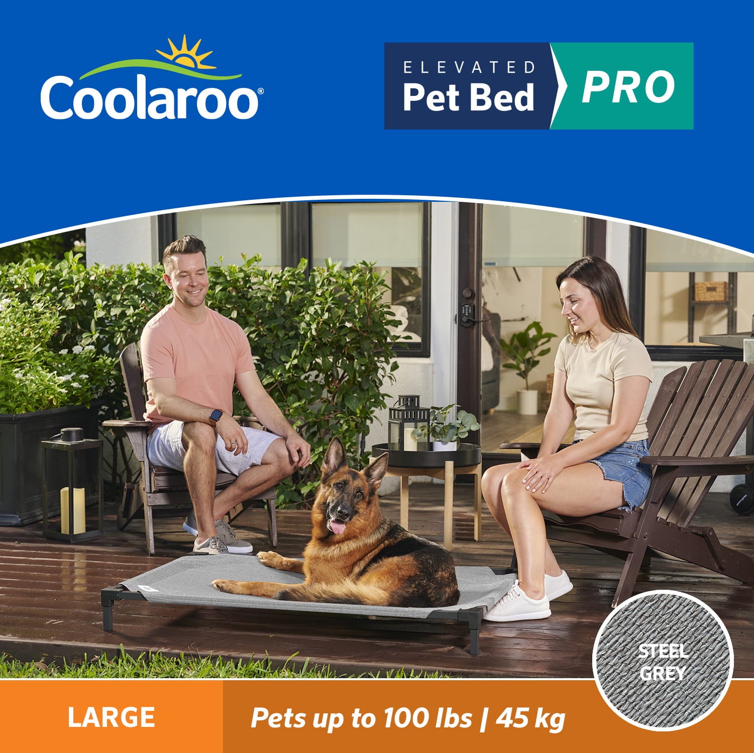 Coolaroo Cooling Elevated Pet Bed Pro， Large， Fits in 48in Crates， Steel