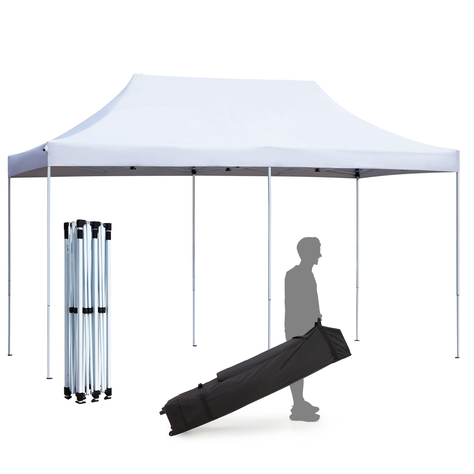AVAWING 10x20FT Pop up Canopy Tent with Portable Wheeled with Roller Bag, Folding Patio Canopies Height Adjustable, Anti-UV & Waterproof for Parties, Camping, Commercial with Sandbags x 4(White)