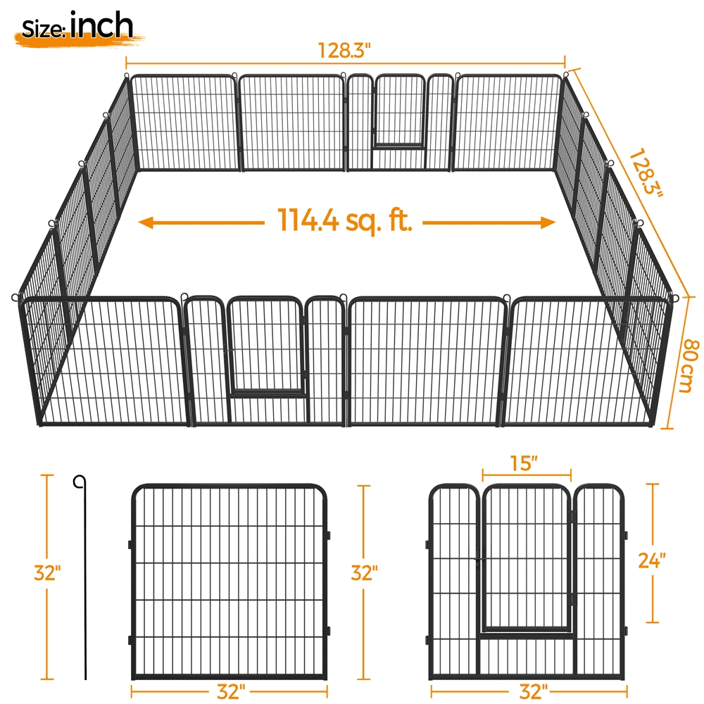 Topeakmart 16 Panel Metal Dog Playpen Heavy Duty Pet Fence with Door， Black