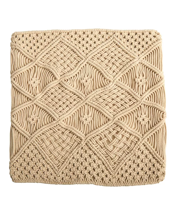 Nearly Natural Boho Cross Woven Macrame Decorative Pillow Cover， 18