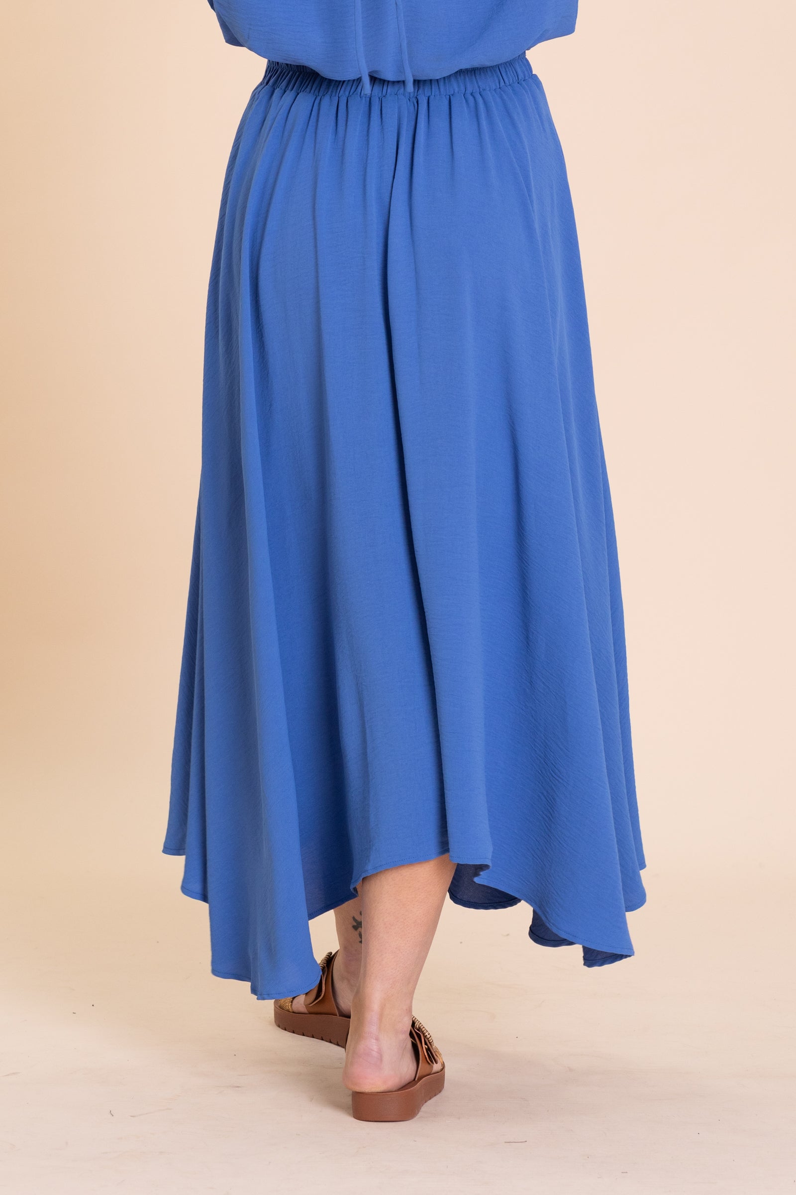 Pastel Blue Box pleated Midi Skirt