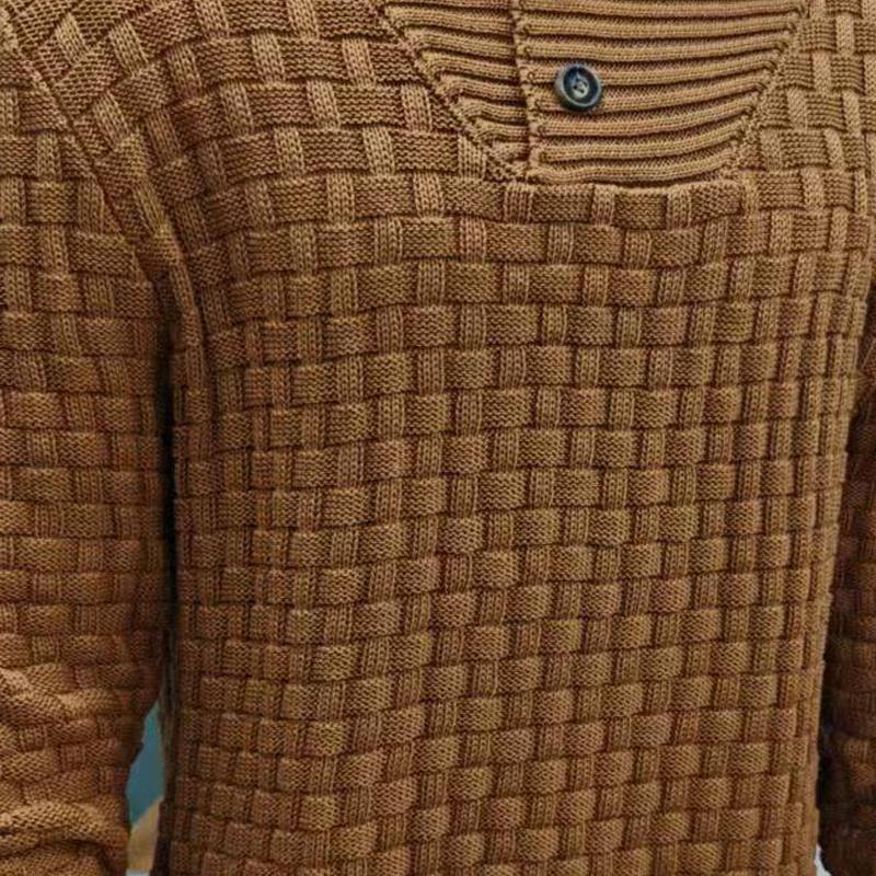 Men's Solid Color Round Neck Pullover Lapel Sweater 19352883X