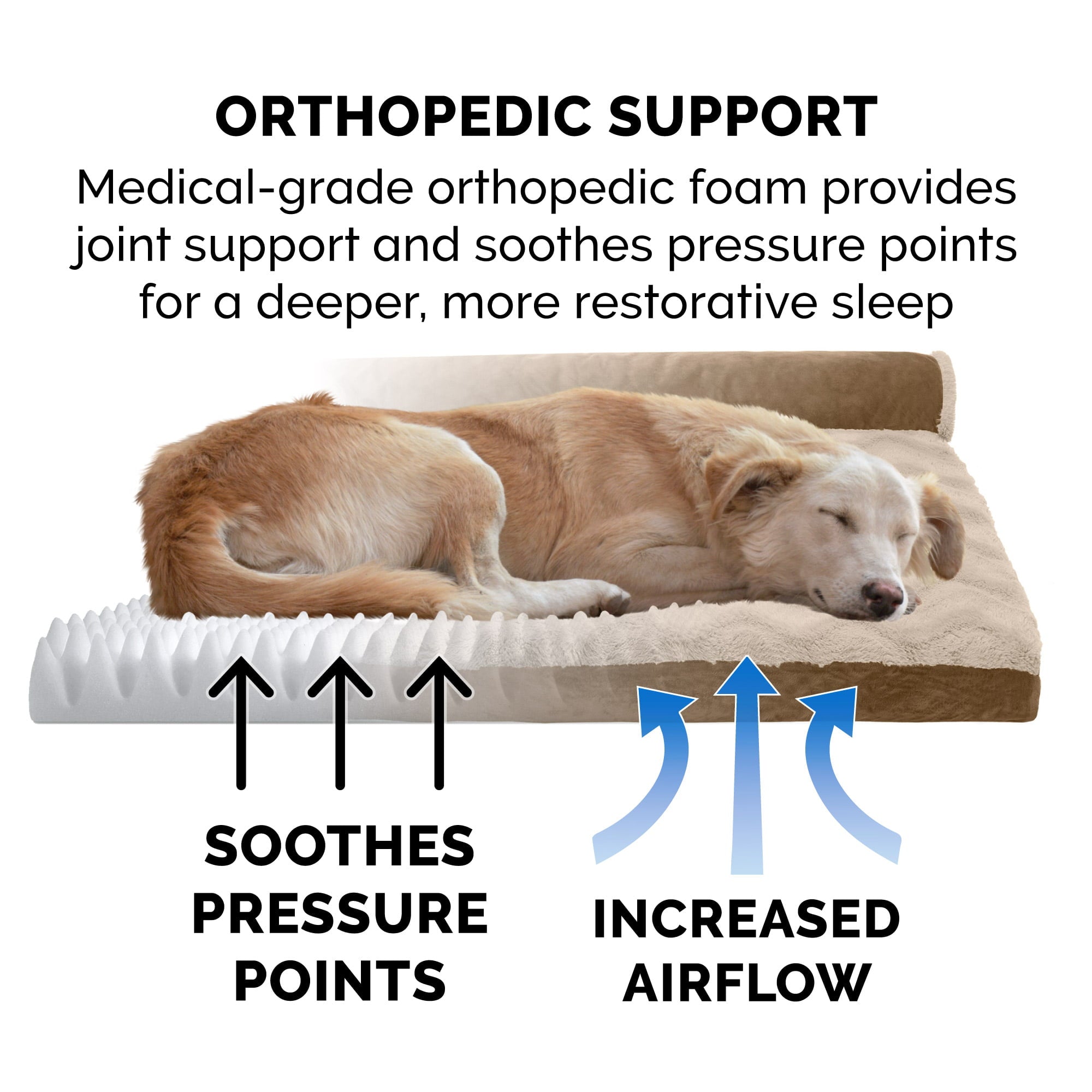 FurHaven | Deluxe Orthopedic Wave Fur and Velvet L-Chaise Lounge Pet Bed for Dogs and Cats， Brownstone， Jumbo