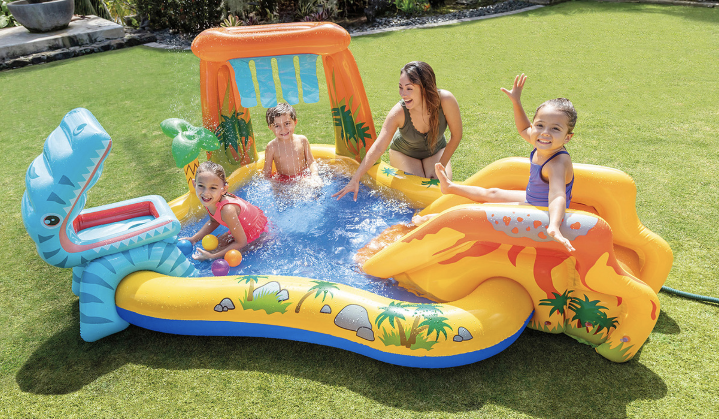 Intex Dinosaur Inflatable Play Center Kiddie Pool， 98in X 75in X 43in， for Ages 3+