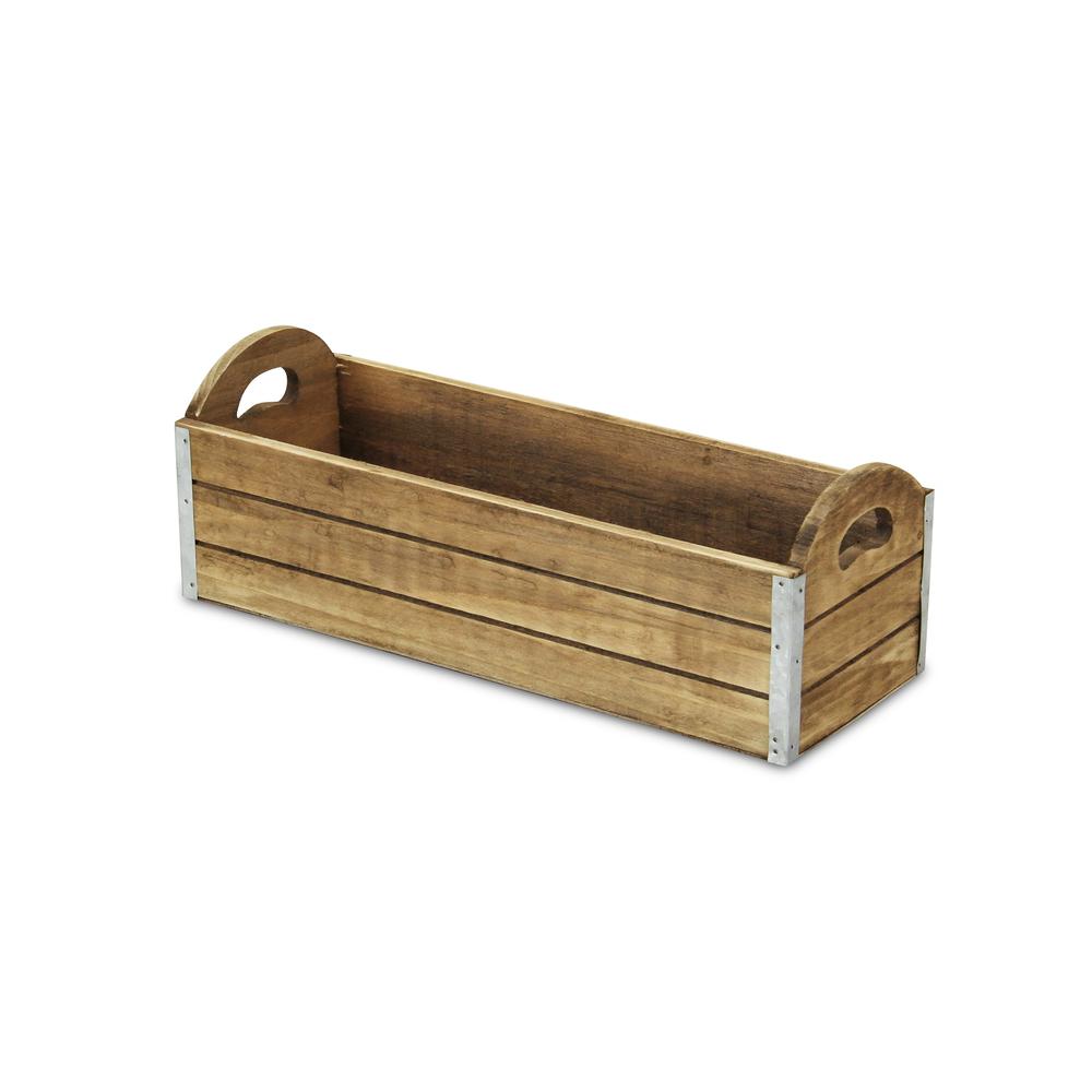 HomeRoots 399659 Rectangular Wooden Box Planter, Brown