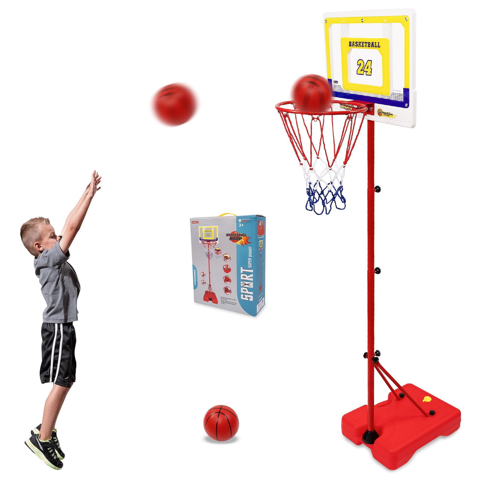 Basketball Hoop Indoor for Kids， Adjustable-Height Pole for Boys Girls Age 3-10， Mini Portable Basketball Goals for Indoor Outdoor， 3 Balls