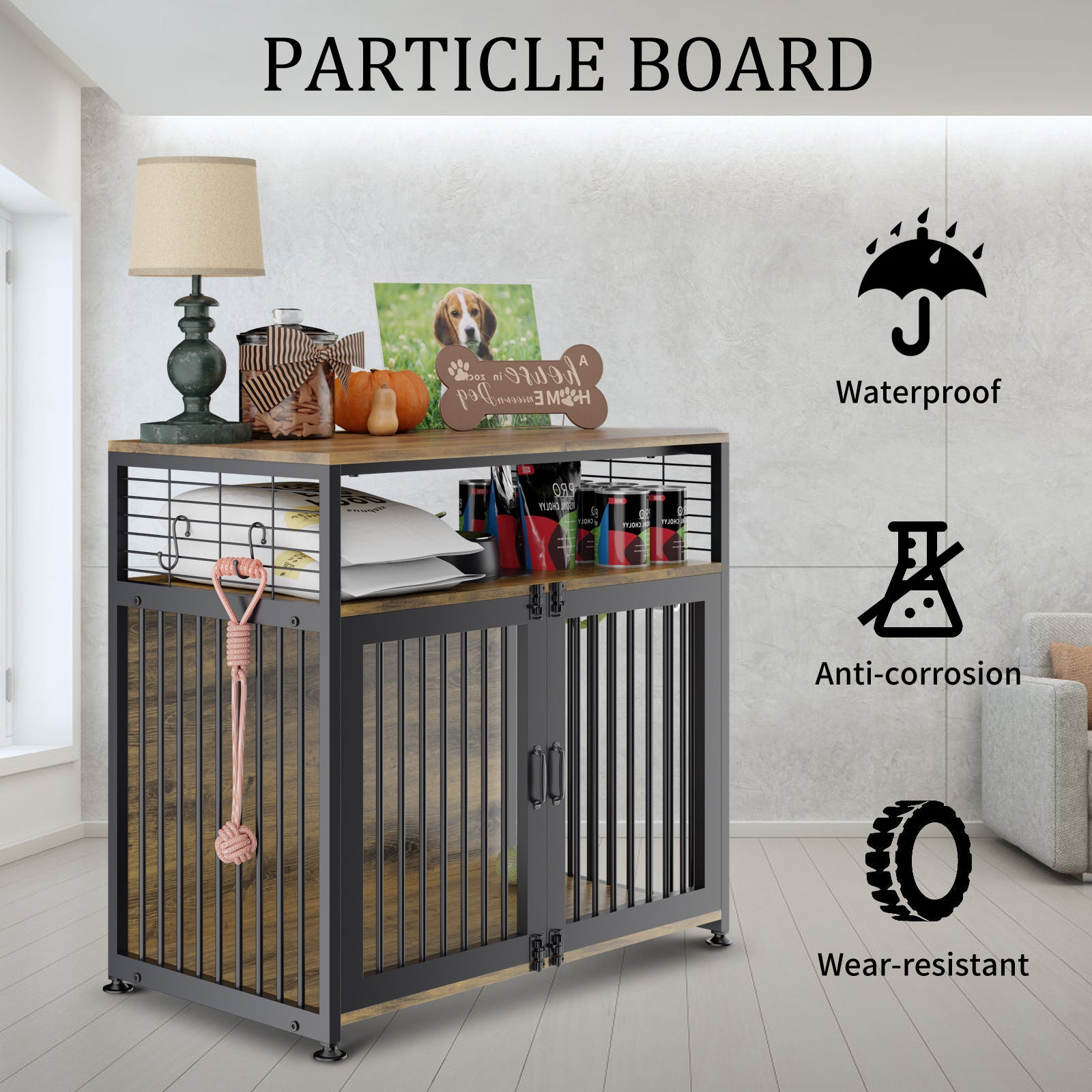 MOPHOTO Dog Crate Furniture-Style Cages Large Dog Crate Furniture Indoor Dog Kennels， Easy to assemble