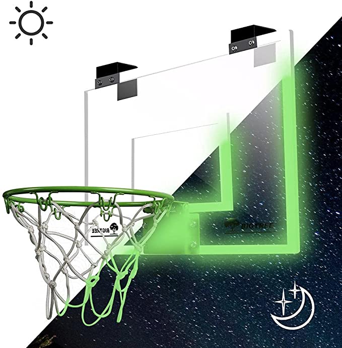 Mini Indoor Basketball Hoop Glow in The Dark Set for Door and Wall， with Complete Accessories， LED Kids Mini Basketball Hoop and Ball