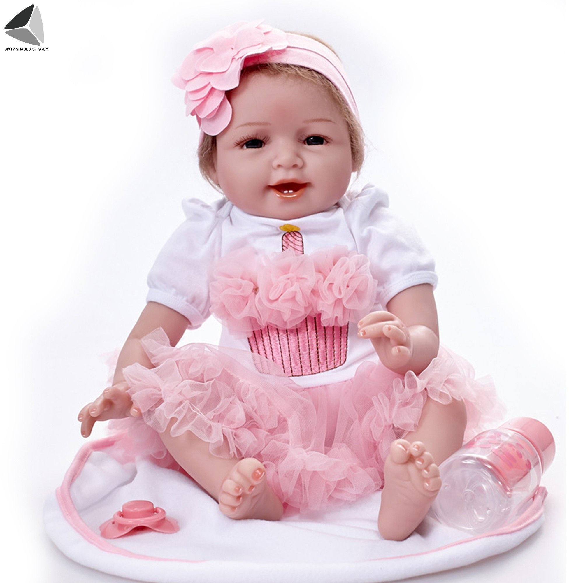 Sixtyshades 22 inch Reborn Baby Dolls Girl Lifelike Smiling And Eyes Open Handmade Newborn Dolls for Toddler Gifts