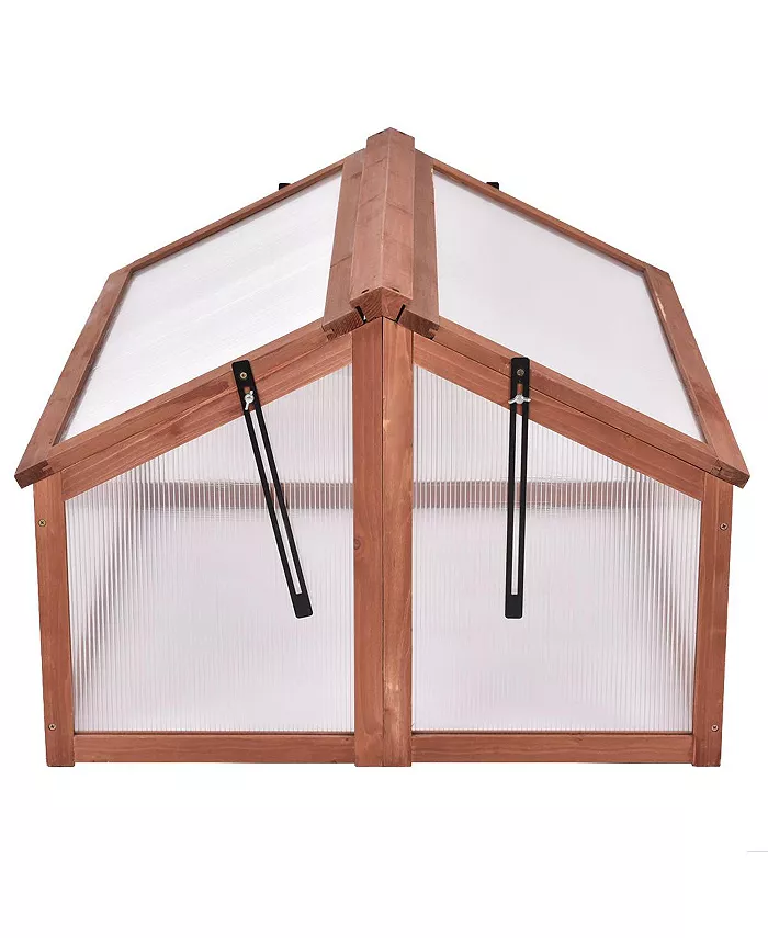 Costway Double Box Garden Wooden Green House Cold Frame Raised Plants Bed Protection