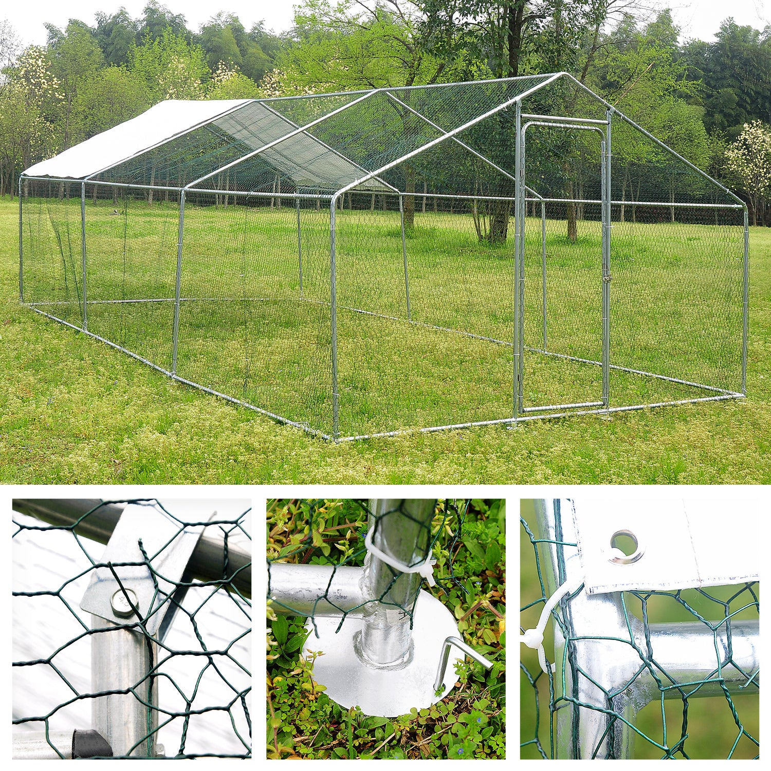 Walcut Metal Chicken Coops 20x10ft Walk in Hen Cage Poultry Run Playpen Ducks Rabbits with Cover