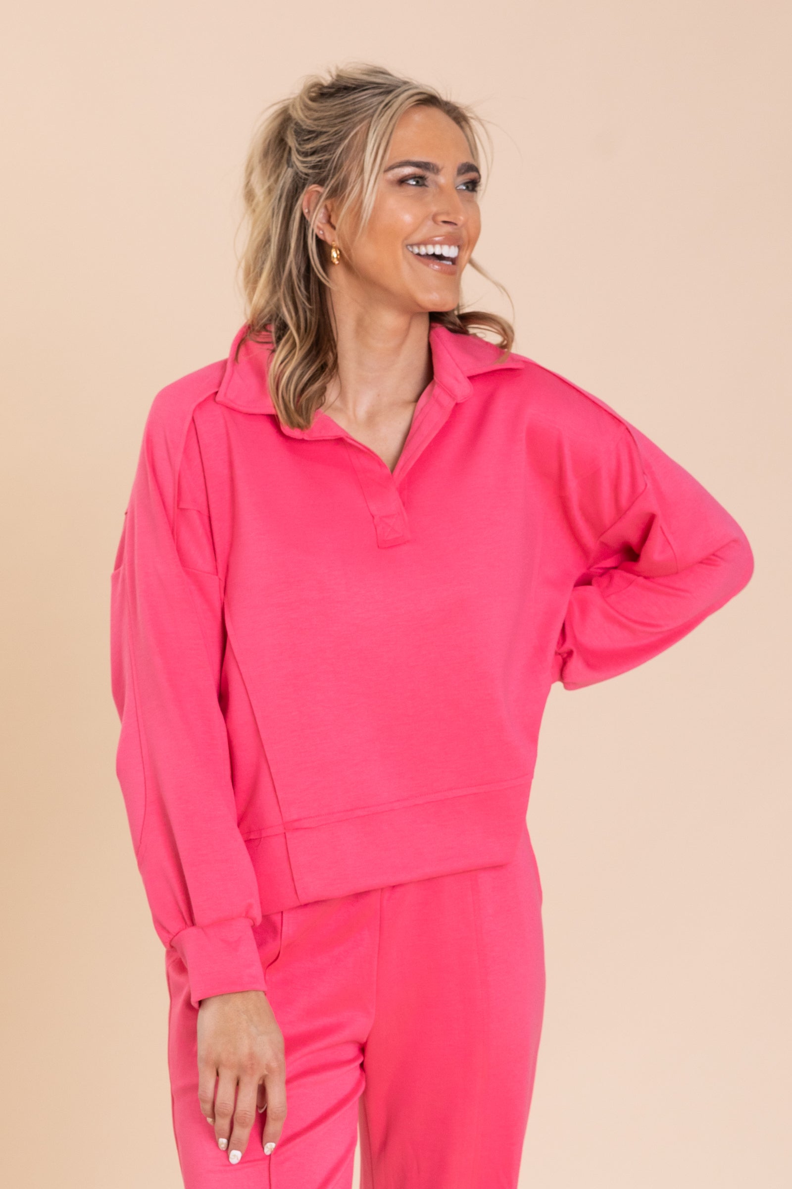 Collared V-Neck Scuba Sweatshirt