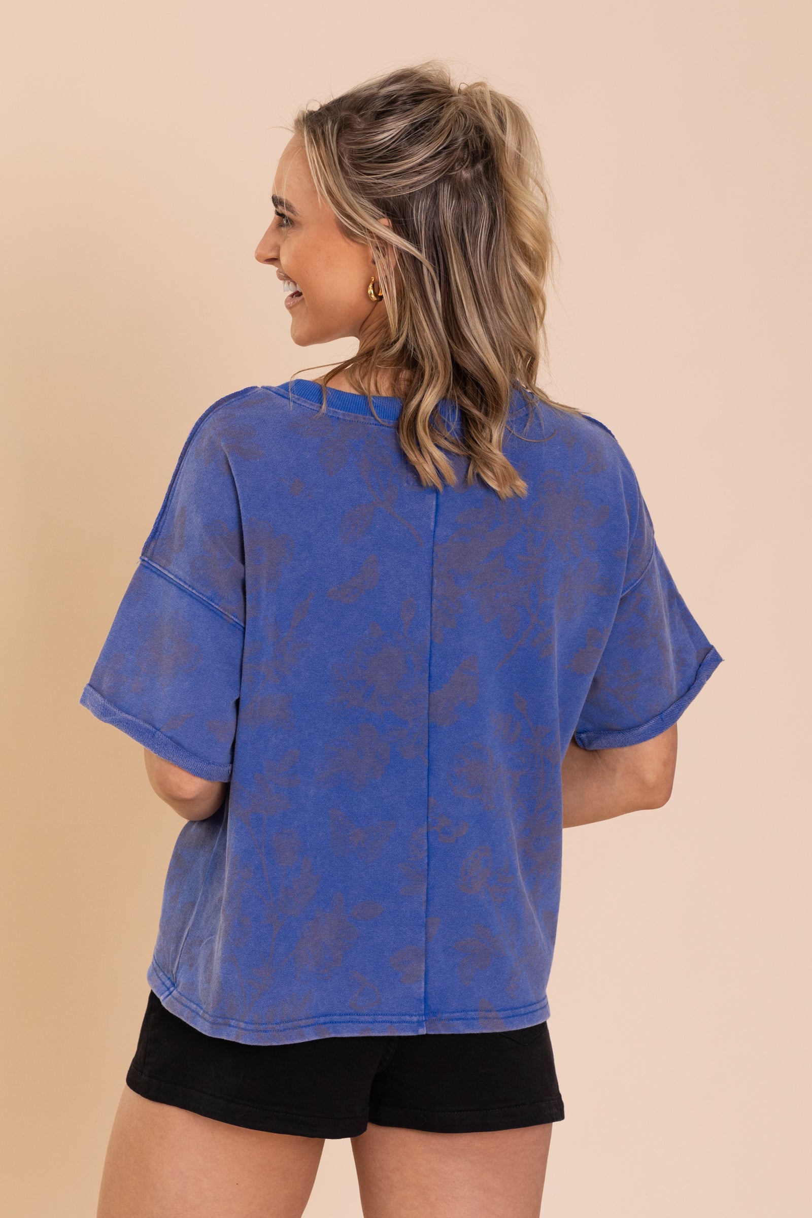 Blue Contrast Butterfly Print Knit Top