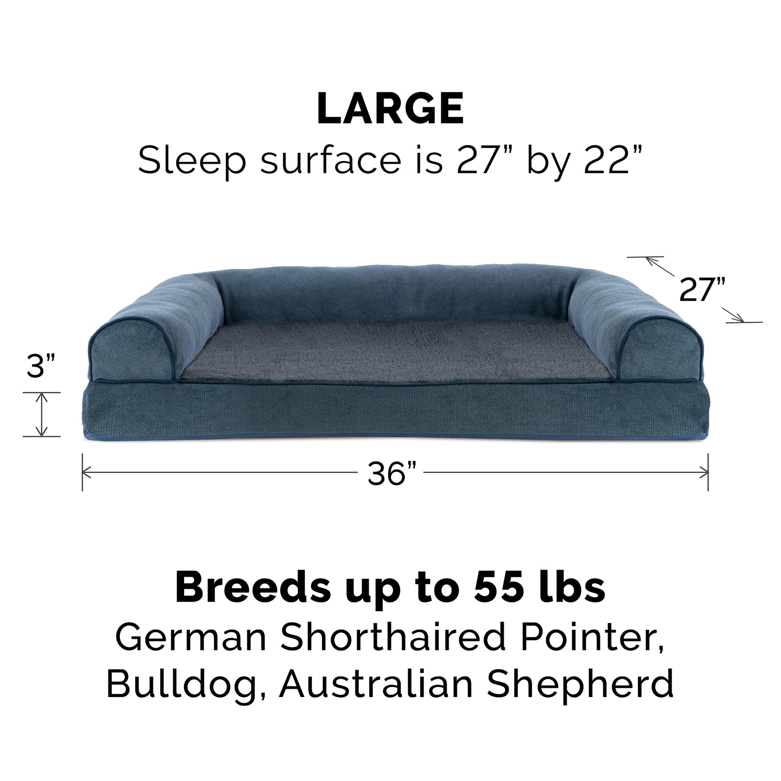 FurHaven | Cooling Gel Faux Fleece and Chenille Sofa Pet Bed for Dogs and Cats， Orion Blue， Large