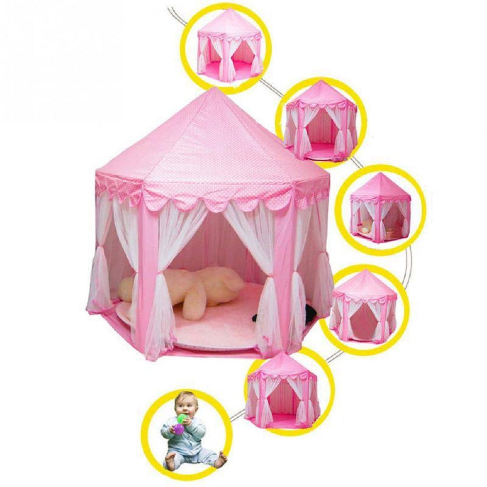 Kids Children Folding Princess Castle House Outdoor Indoor Portable Tent  Funny Play Fairy House Kids Play Tent(LED Star Lights)
