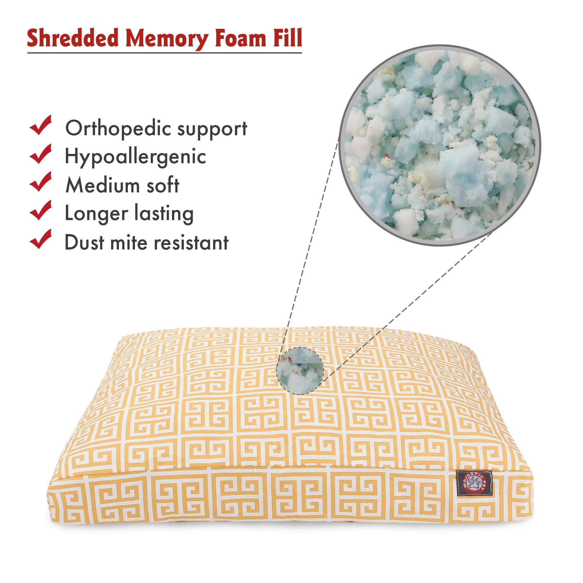 Majestic Pet | Towers Shredded Memory Foam Rectangle Pet Bed For Dogs， Removable Cover， Citrus， Medium