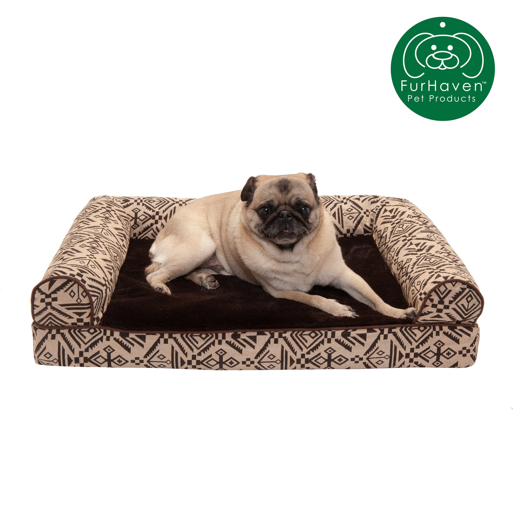 FurHaven Pet Dog Bed | Orthopedic Southwest Kilim Sofa-Style Couch Pet Bed for Dogs and Cats， Desert Brown， Medium