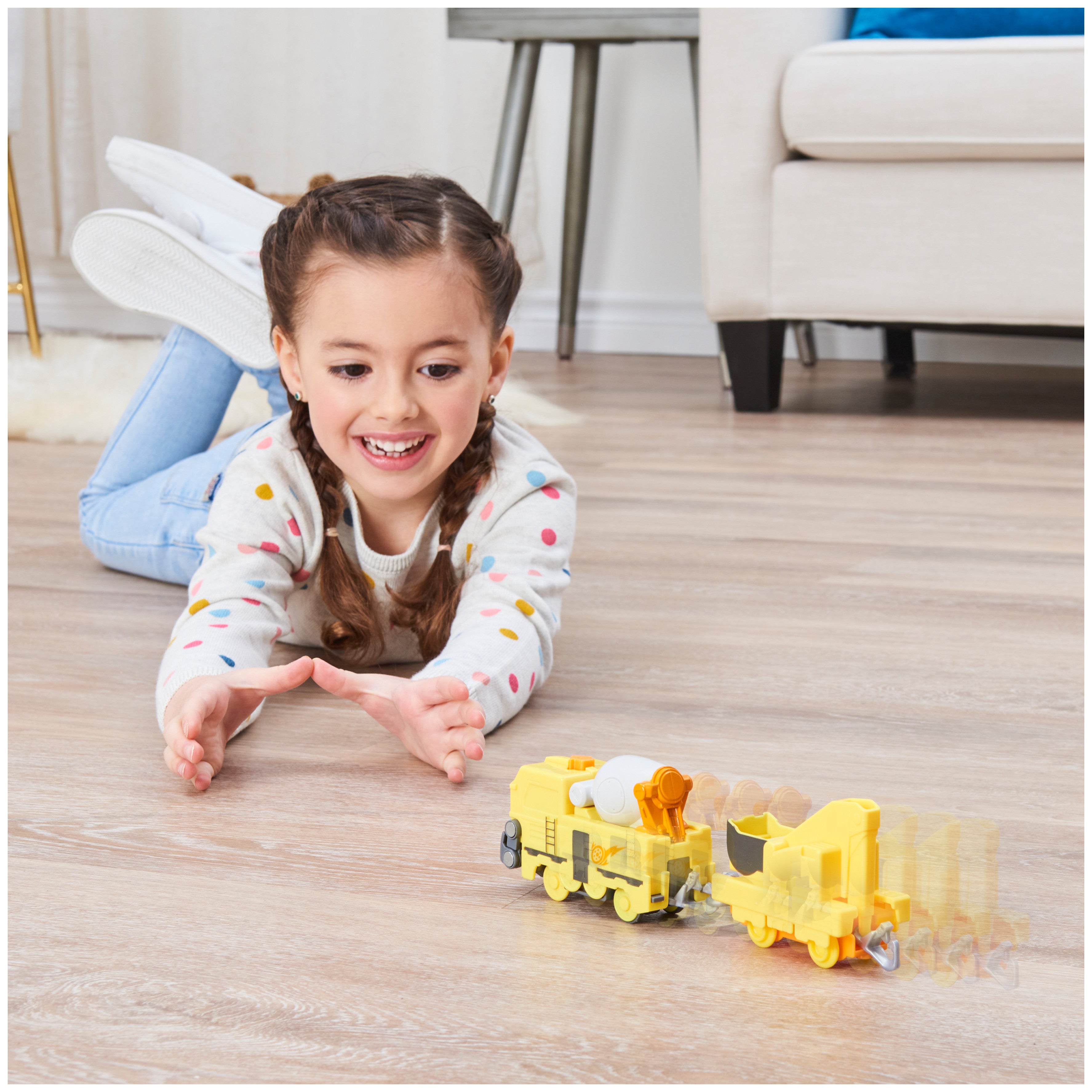 Mighty Express， Build-It Brock Motorized Toy Train with Working Tool and Cargo Car， Kids Toys for Ages 3 and up