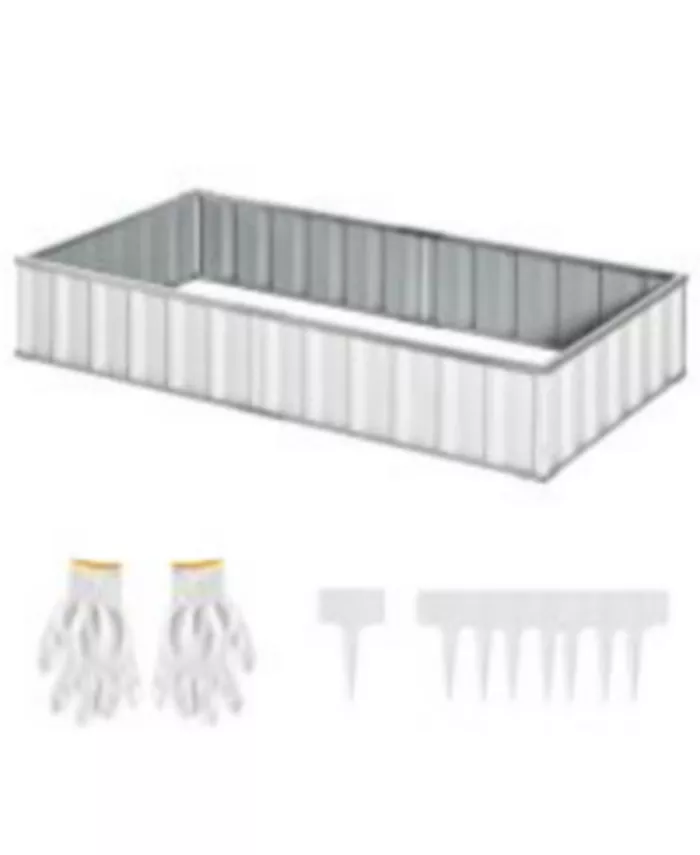 Outsunny Metal Raised Garden Bed No Bottom Large Steel Planter Box w  Gloves