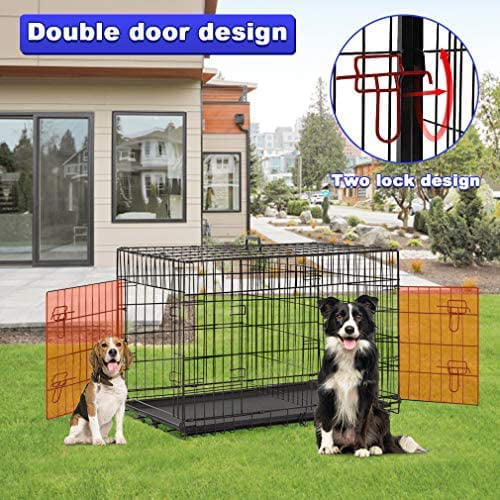 BestPet Dog Crates for Large Dogs Folding Mental with Double-Door，Divider Panel， Removable Tray and Handle (24
