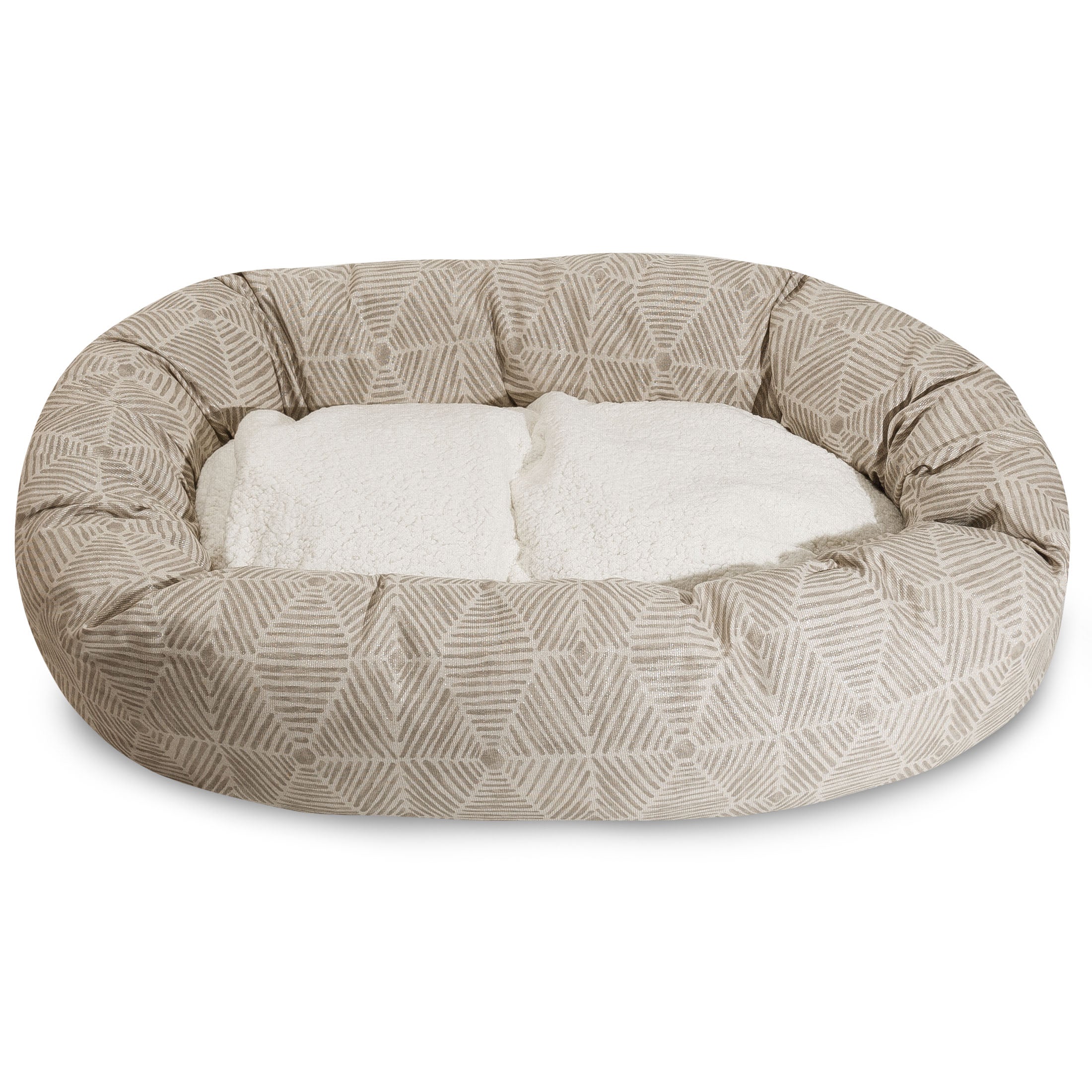 Majestic Pet | Charlie Sherpa Bagel Pet Bed For Dogs， Beige Metallic， Large