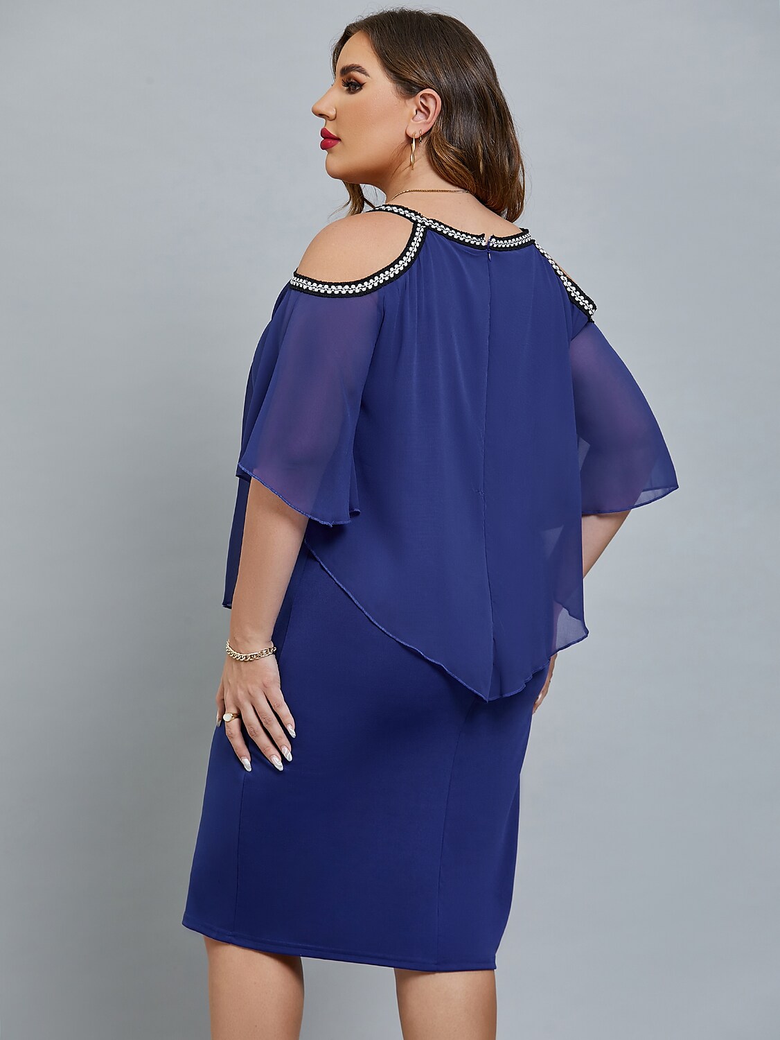 Women's Plus Size Curve Party Dress Solid Color Crew Neck Sequins Half Sleeve Fall Spring Elegant Sequins Prom Dress Midi Dress Formal Party Dress / Sequin Dress / Layered