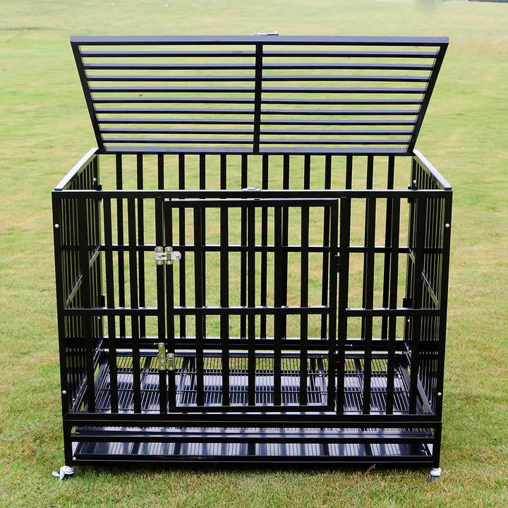 Walnest Heavy Duty Dog Crate with Tray， Black， Large， 42