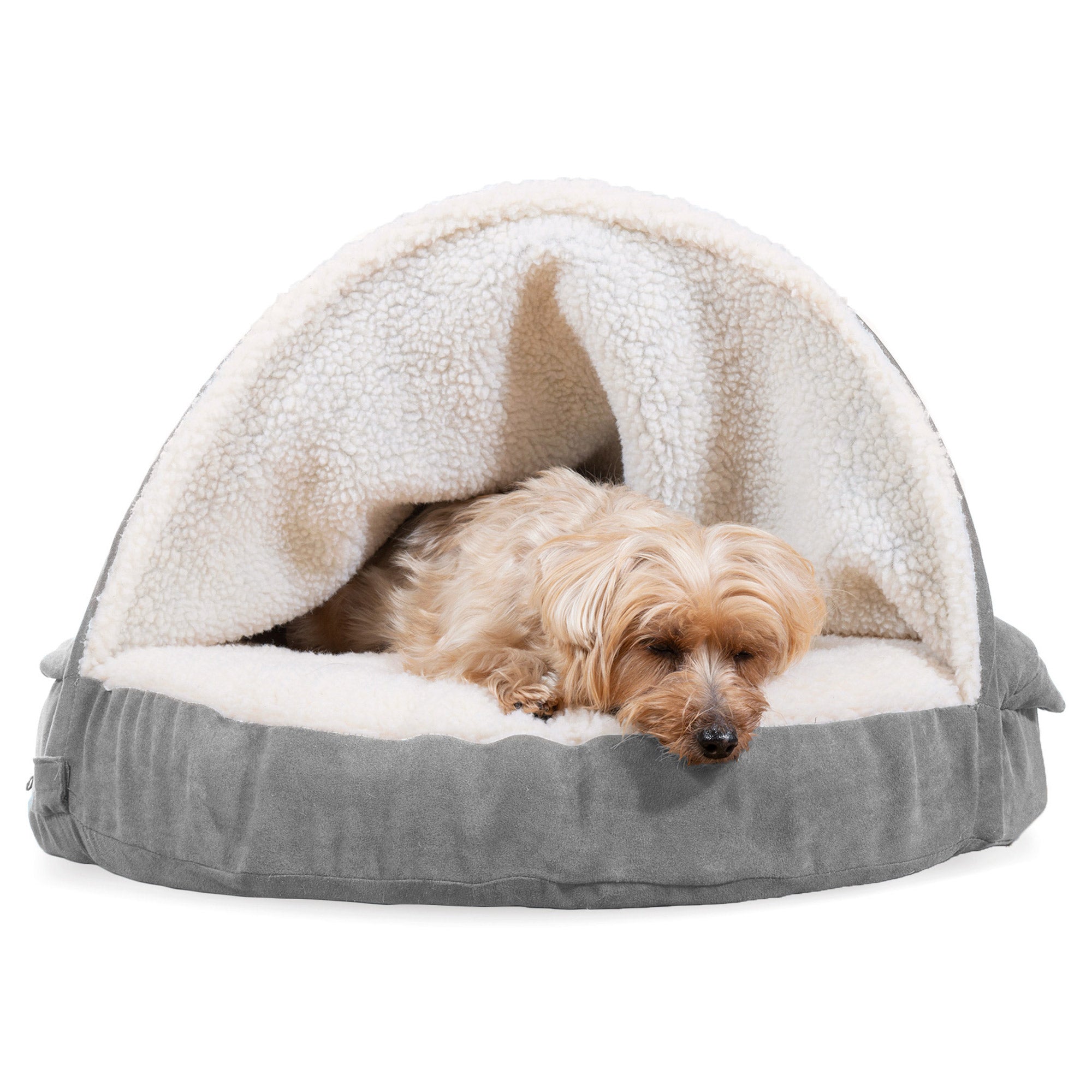 FurHaven | Memory Foam Faux Sheepskin Snuggery Burrow Pet Bed for Dogs and Cats， Gray， 26-Inch