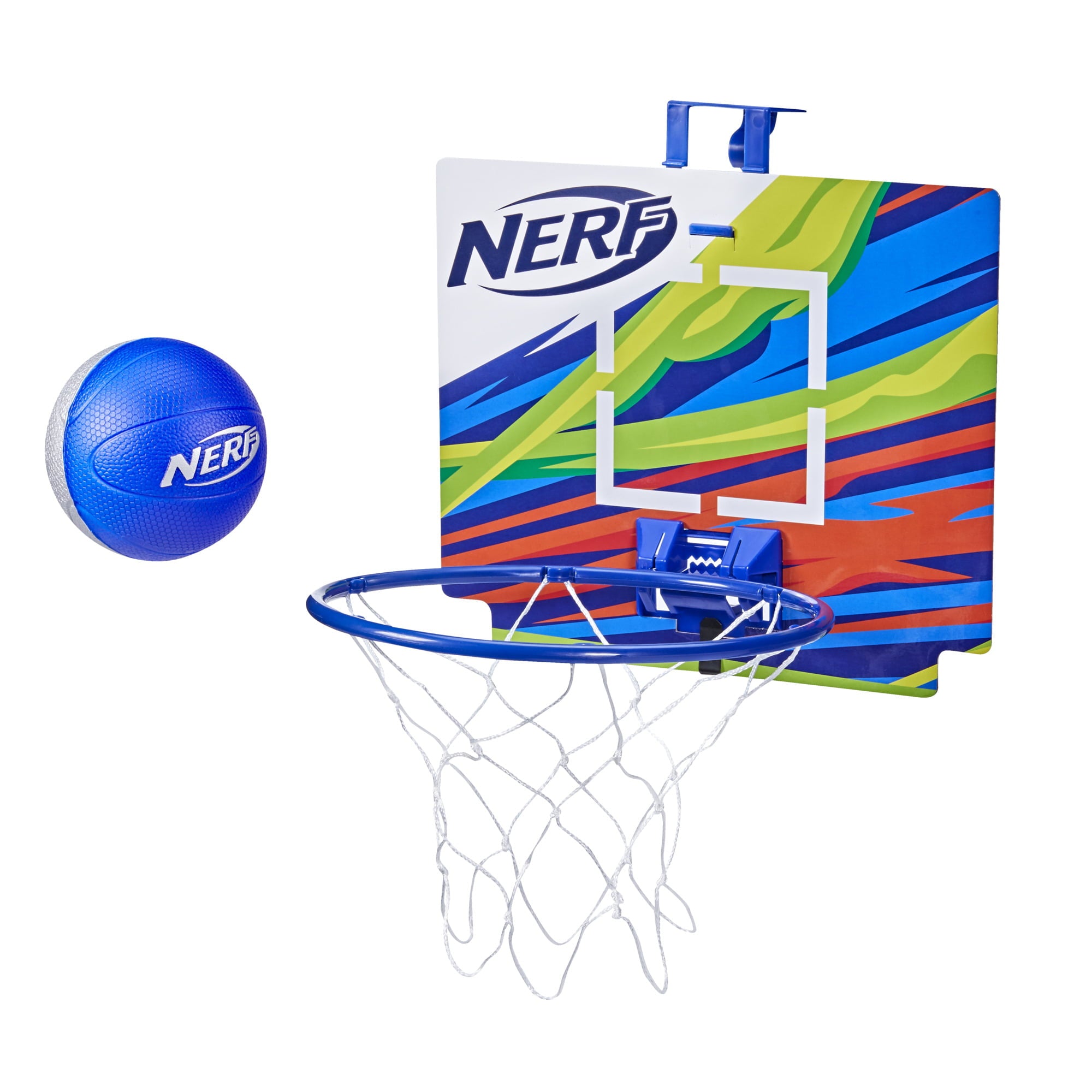 Nerf Nerfoop， The Classic Mini Foam Basketball and Hoop， Hooks On Doors， Blue