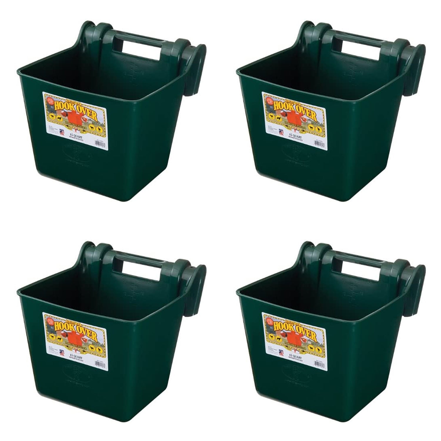 Little Giant Heavy Duty 15 Quart Mountable Plastic Hook Feeder， Green (4 Pack)