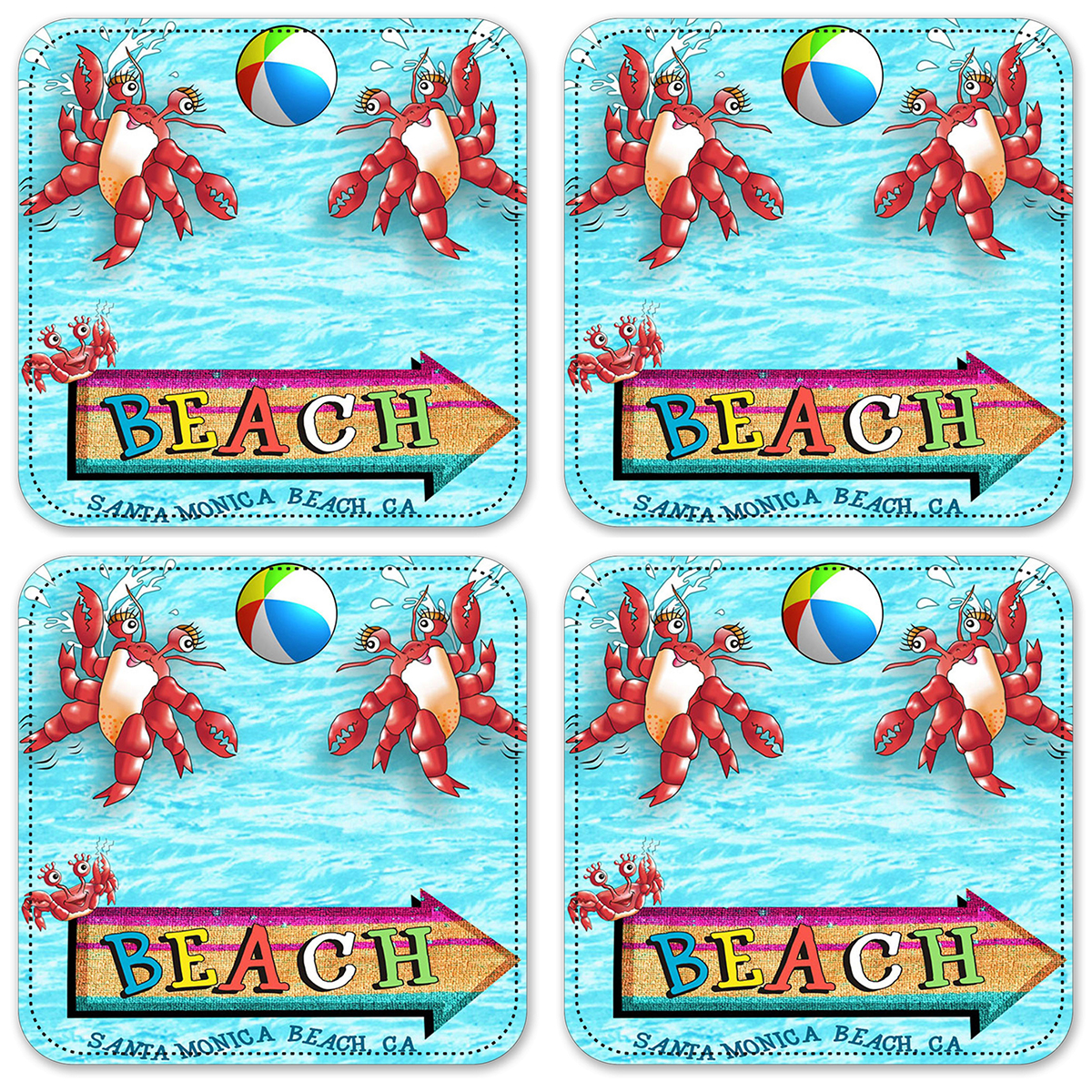 Vinyl Drink Coasters - Set of 4 - Santa Monica Beach